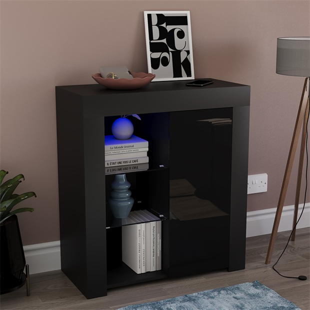 Black - Lassic - Vida Designs Azura 1 Door Multi LED Sideboard